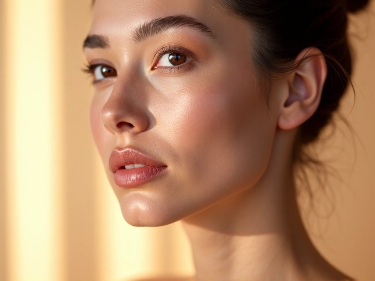 Elegant image representing radiant skin, anti-aging, natural beauty, premium feel.